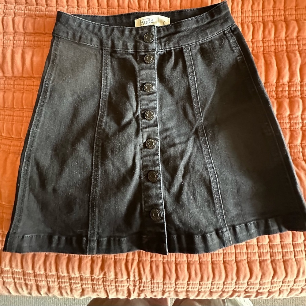 Juniors Size 0 Mudd Black Button-Front Denim Skirt